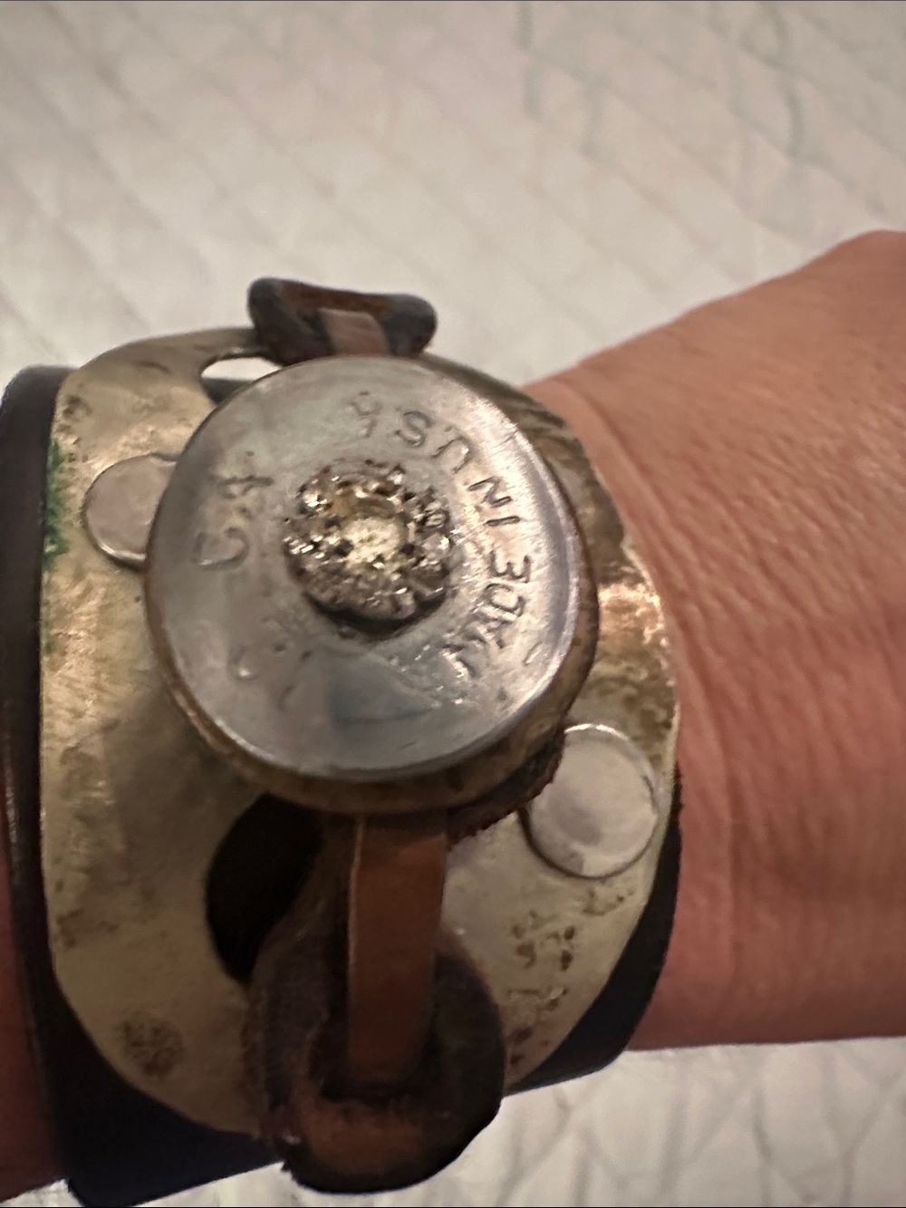 Vintage-Inspired Brown Leather and Mixed Metal Cuff Bracelet